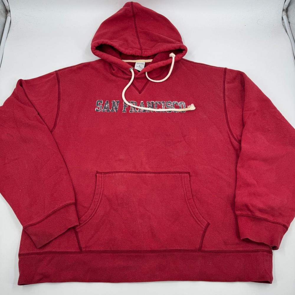 Vintage Old Navy San‎ Francisco Graphic Hoodie Red Sweatshirt Mens XL Y2K